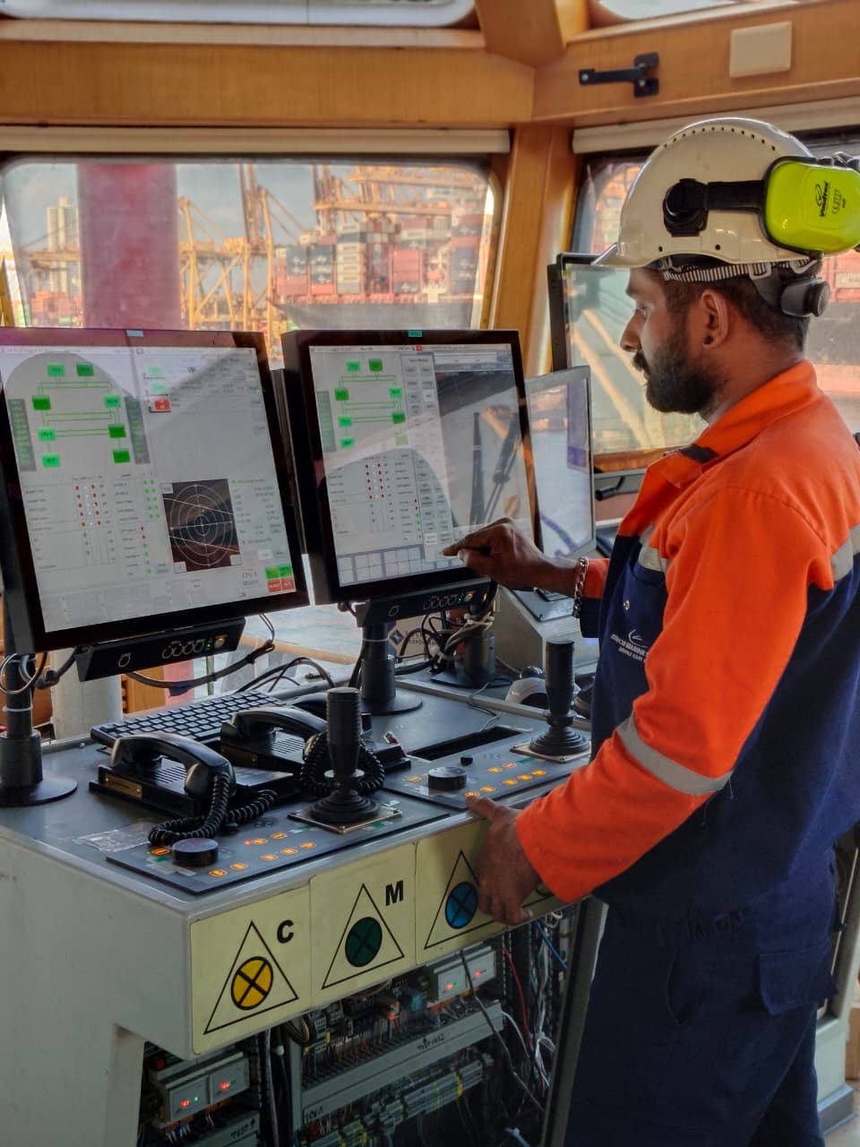 Modern ship navigation bridge